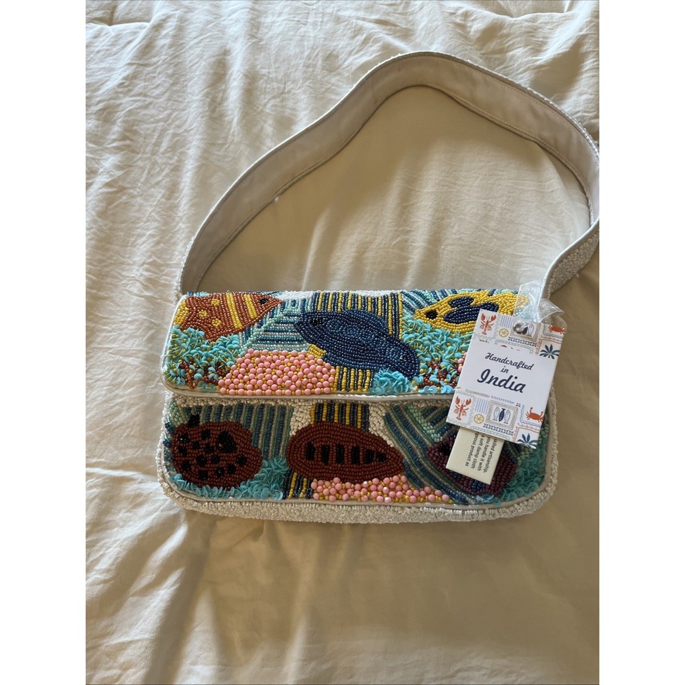 Brand New Release Viral Made In India beaded Blue Under The Sea Fish Bag NWT